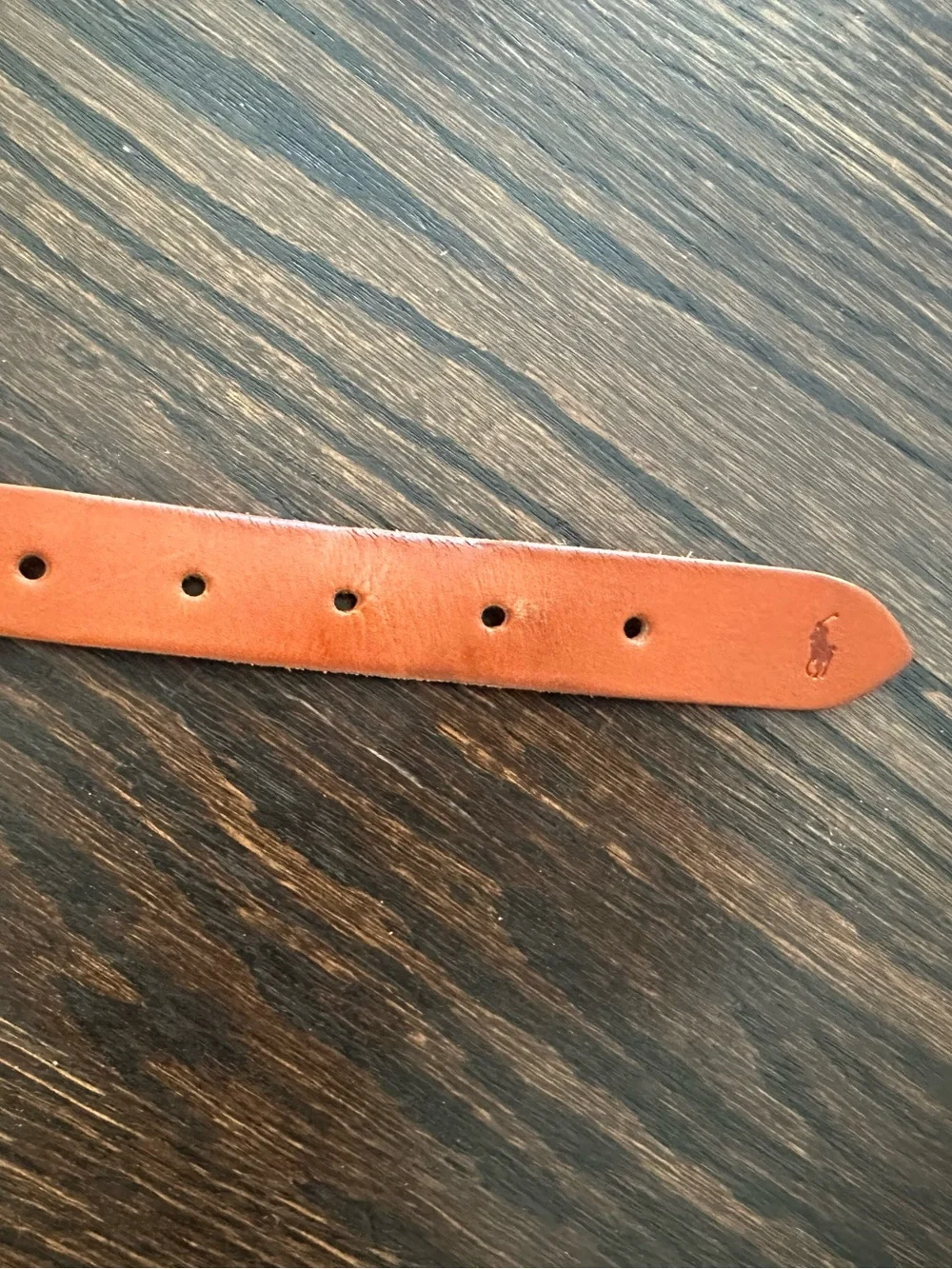 Polo by Ralph Lauren Striped Red and Navy Webbed Belt with Tan Leather Accents